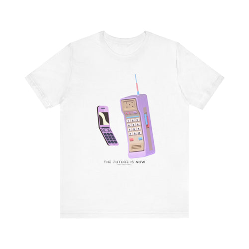 The Future Is Now T-Shirt: Vintage Flip Phone & Car Phone Graphic (pink)