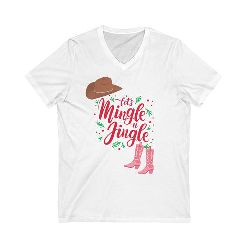 Let’s Mingle and Jingle - Cowgirl & Cowboy Holiday V-Neck Tee