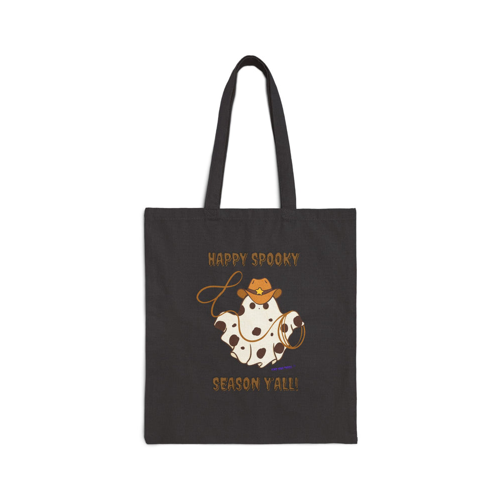 Happy Spooky Season Cowboy Roping Ghost Cotton Canvas Tote Bag