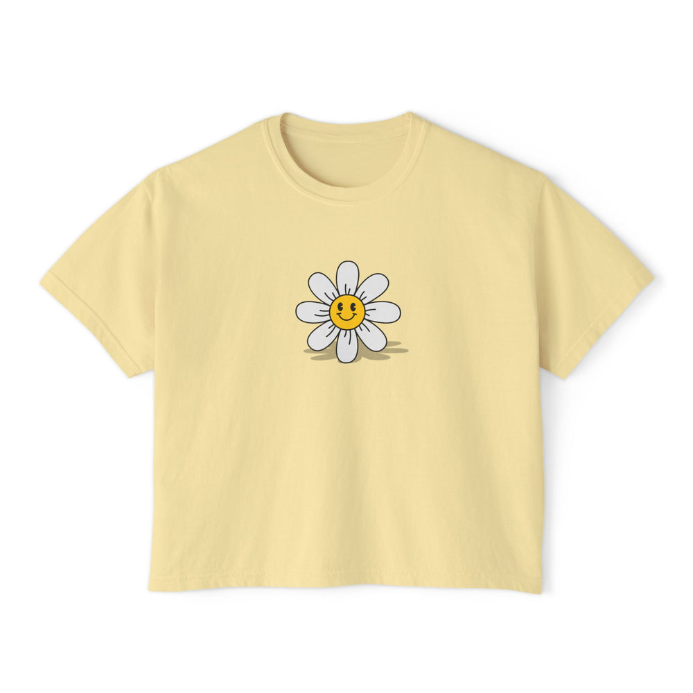 Smiley Daisy Boxy Tee - Cute Women's Casual Shirt