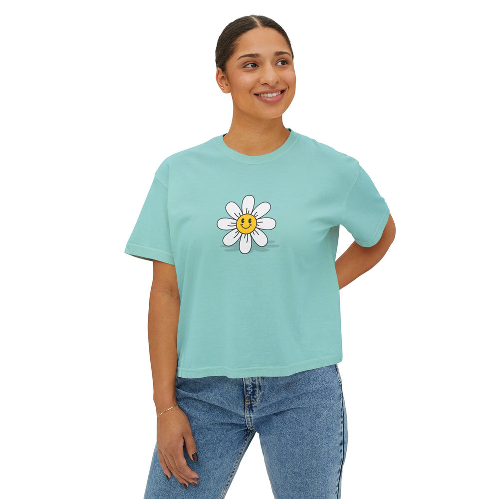 Smiley Daisy Boxy Tee - Cute Women's Casual Shirt