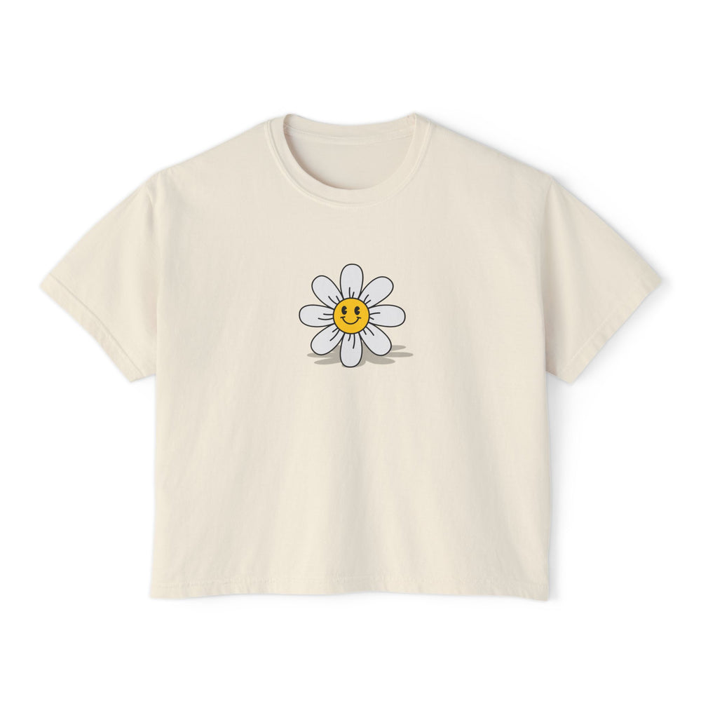 Smiley Daisy Boxy Tee - Cute Women's Casual Shirt