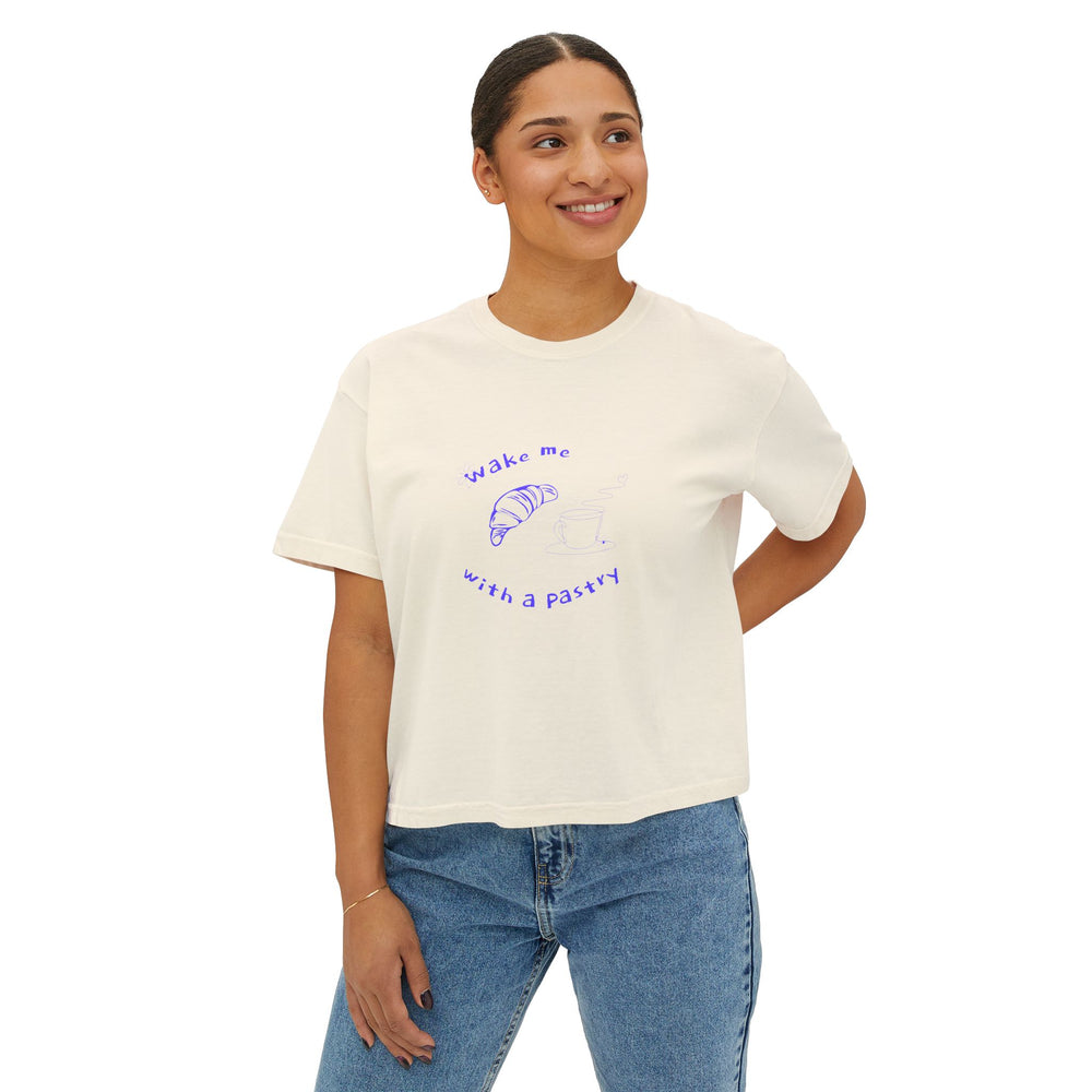 Wake Me With a Pastry – Cozy Boxy Tee for Spring & Summer