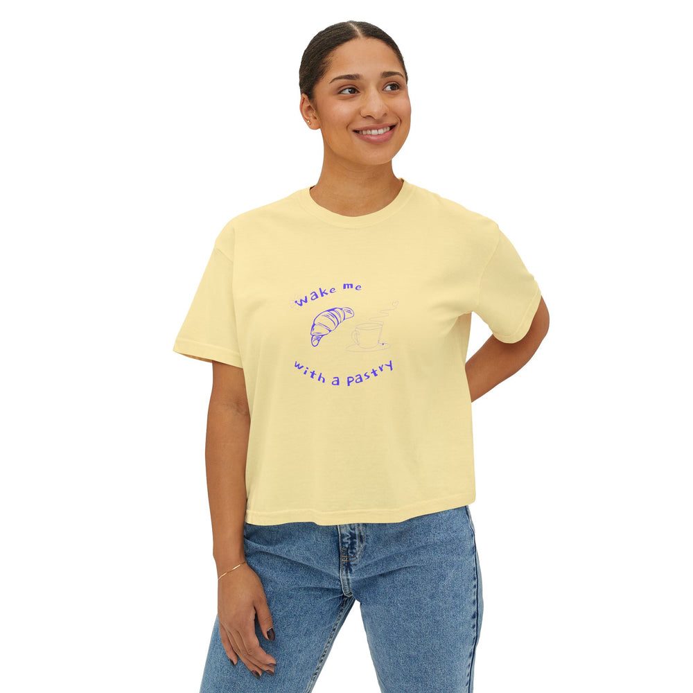 Wake Me With a Pastry – Cozy Boxy Tee for Spring & Summer