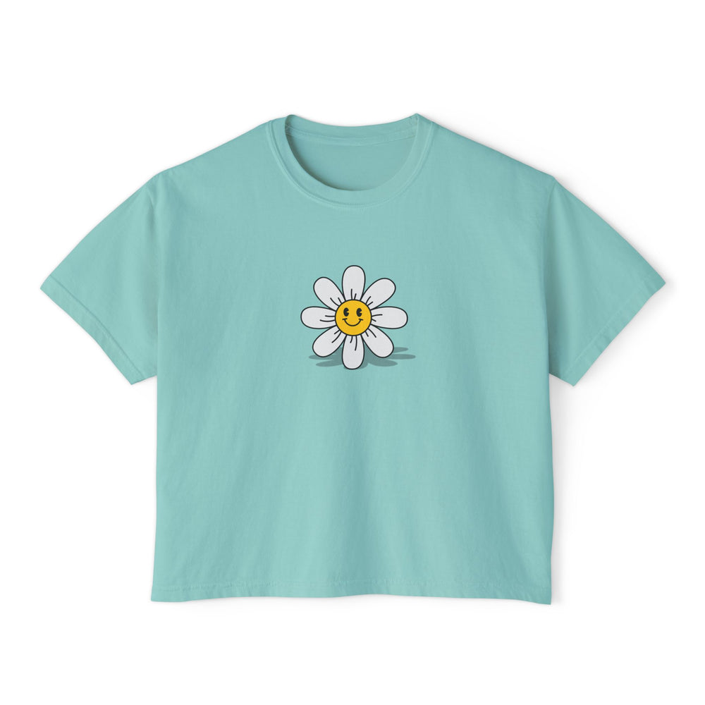Smiley Daisy Boxy Tee - Cute Women's Casual Shirt