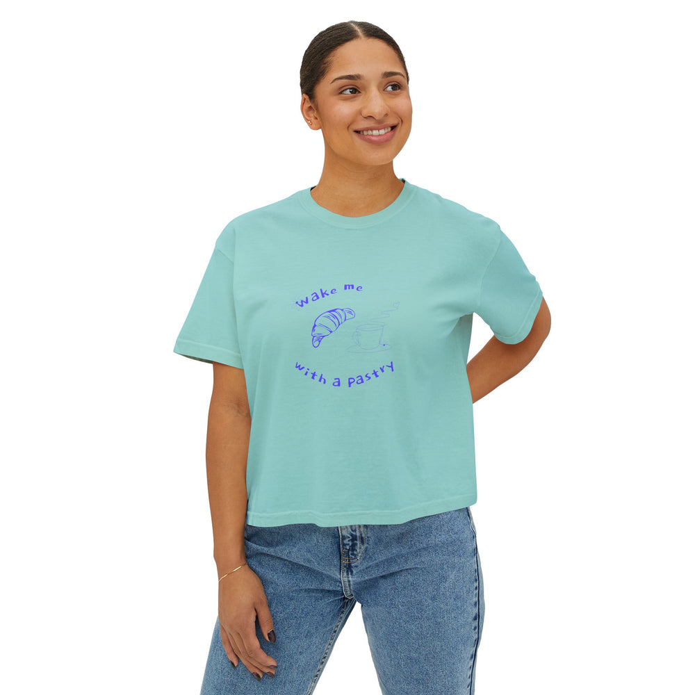 Wake Me With a Pastry – Cozy Boxy Tee for Spring & Summer