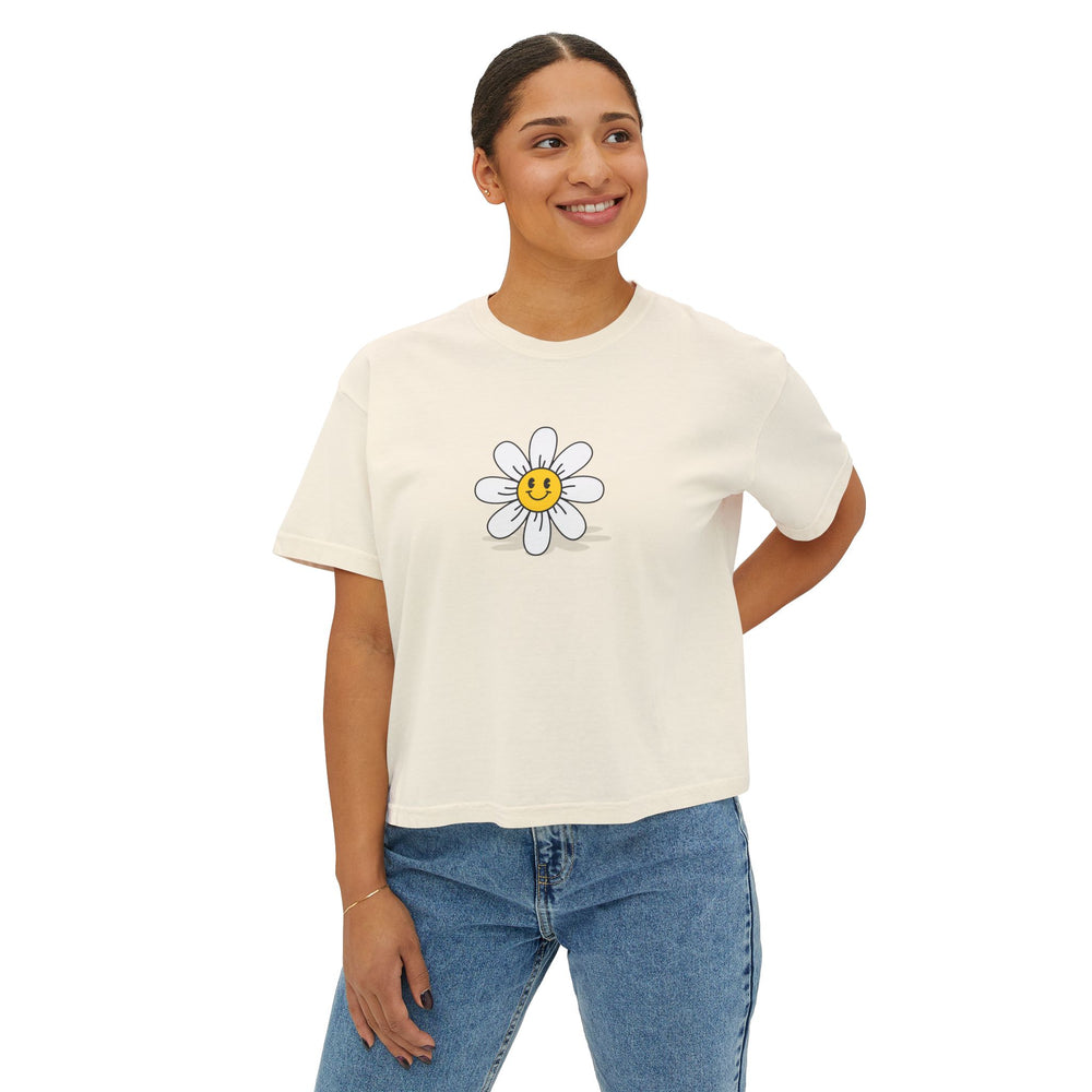 Smiley Daisy Boxy Tee - Cute Women's Casual Shirt