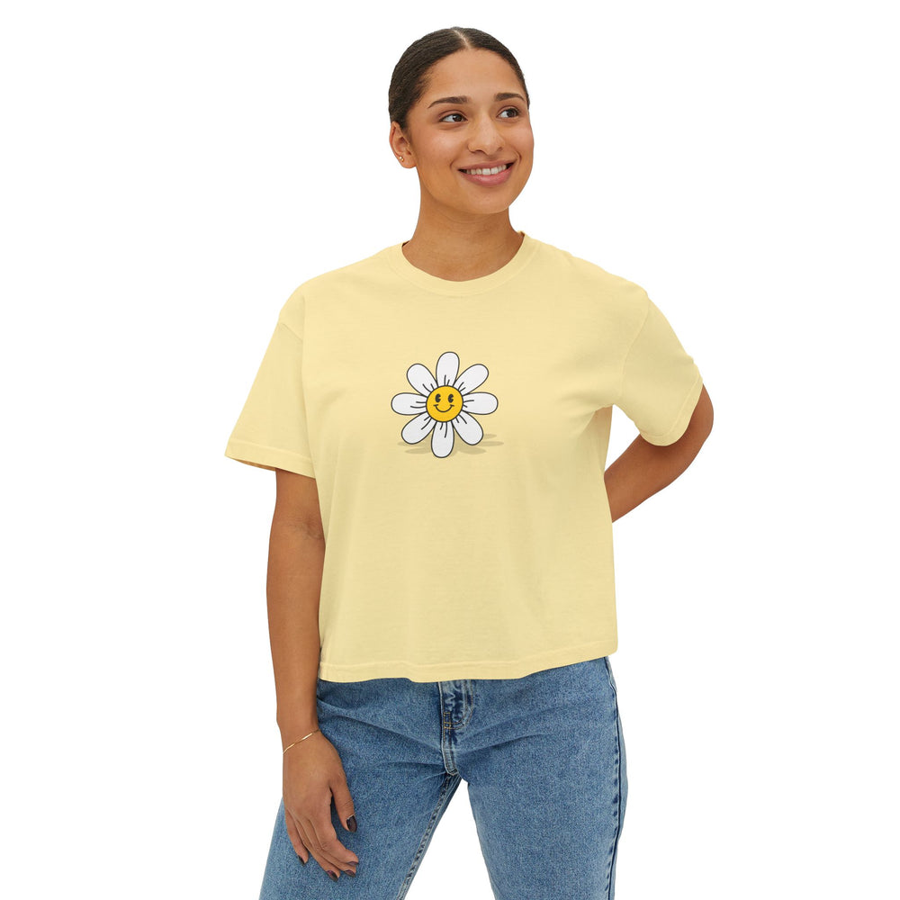 Smiley Daisy Boxy Tee - Cute Women's Casual Shirt