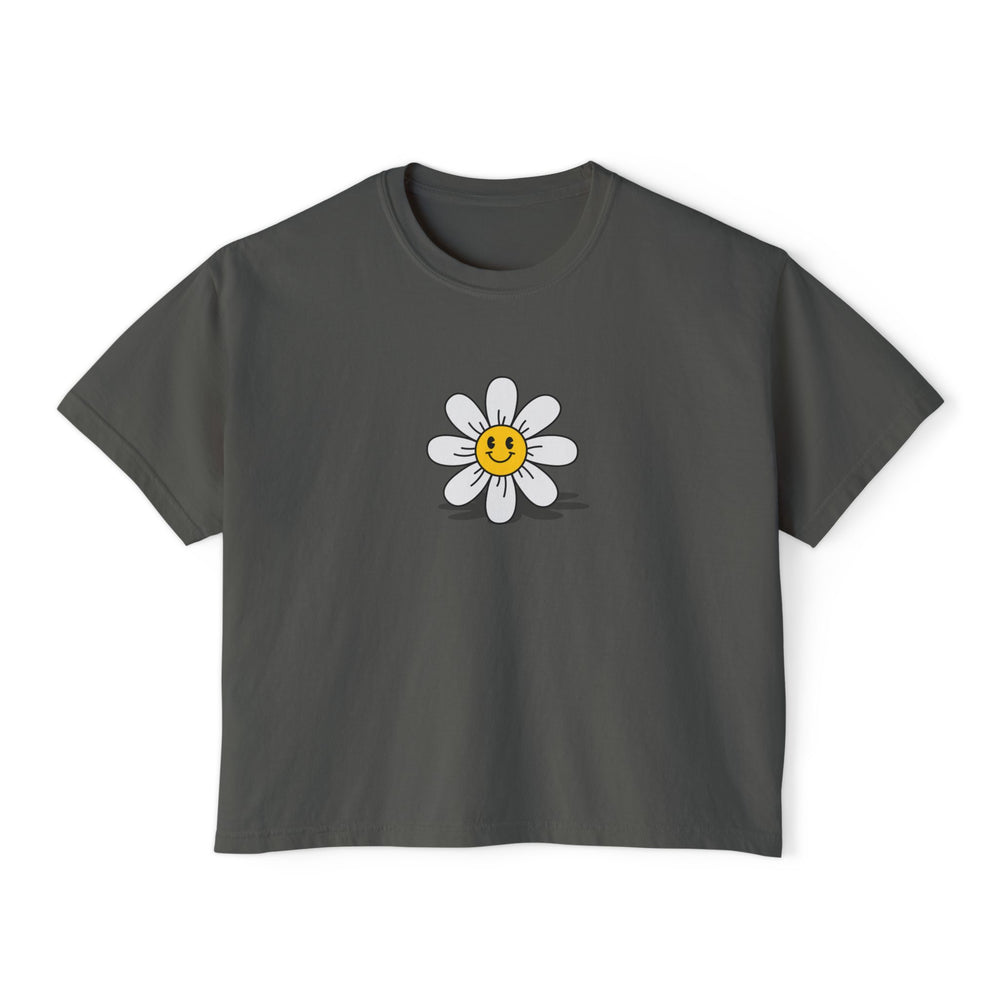 Smiley Daisy Boxy Tee - Cute Women's Casual Shirt