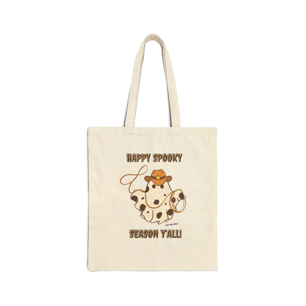 Happy Spooky Season Cowboy Roping Ghost Cotton Canvas Tote Bag