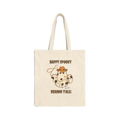 Happy Spooky Season Cowboy Roping Ghost Cotton Canvas Tote Bag