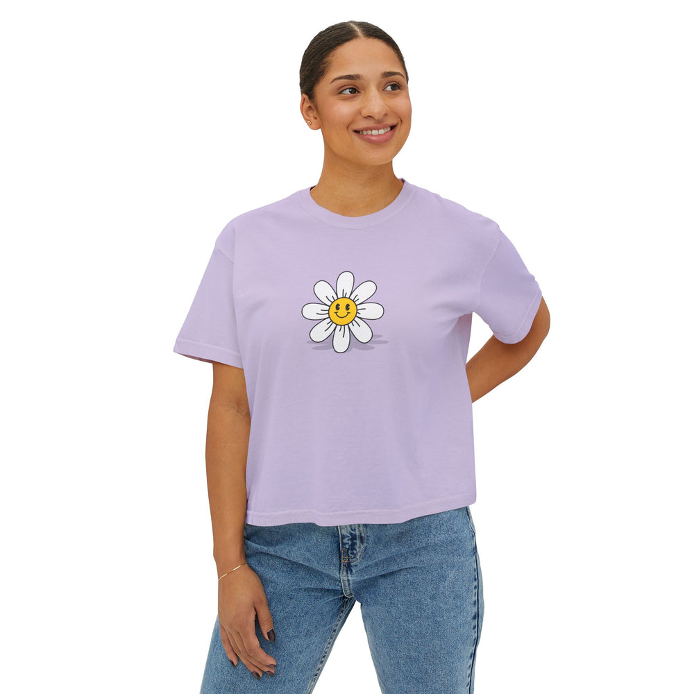 Smiley Daisy Boxy Tee - Cute Women's Casual Shirt
