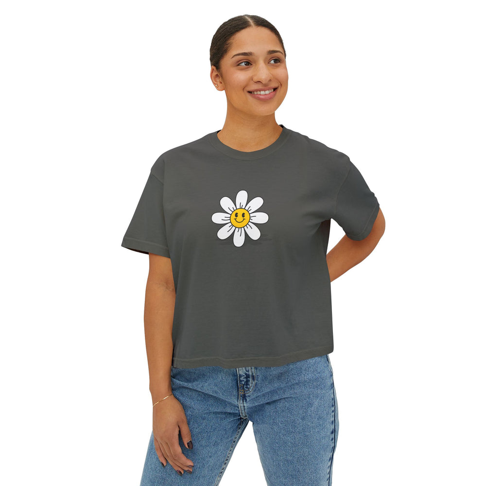 Smiley Daisy Boxy Tee - Cute Women's Casual Shirt