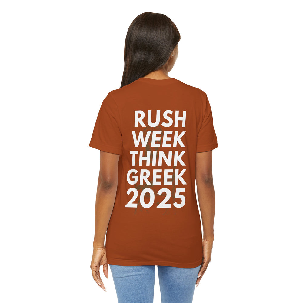 Rush Week Think Greek 2025 Sorority & Fraternity Jersey Short Sleeve Tee