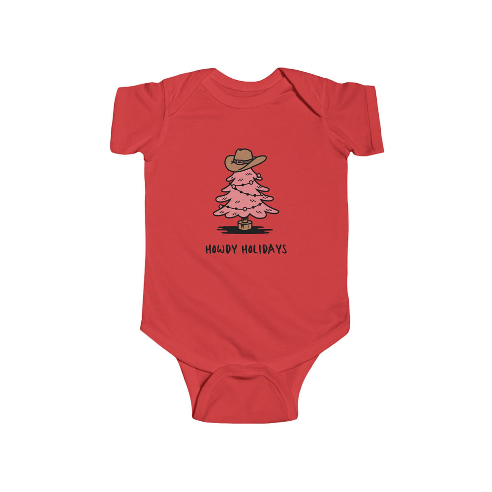 Howdy Holidays Pink Tree Baby Onesie