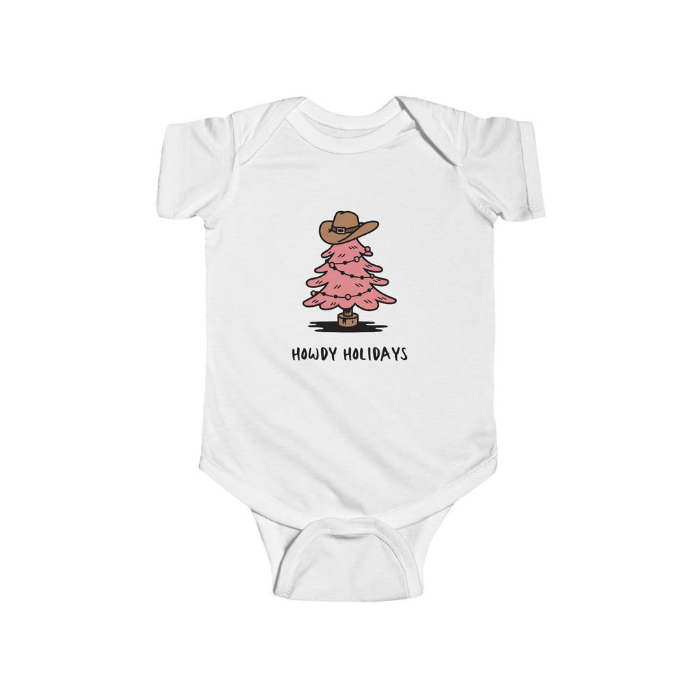 Howdy Holidays Pink Tree Baby Onesie