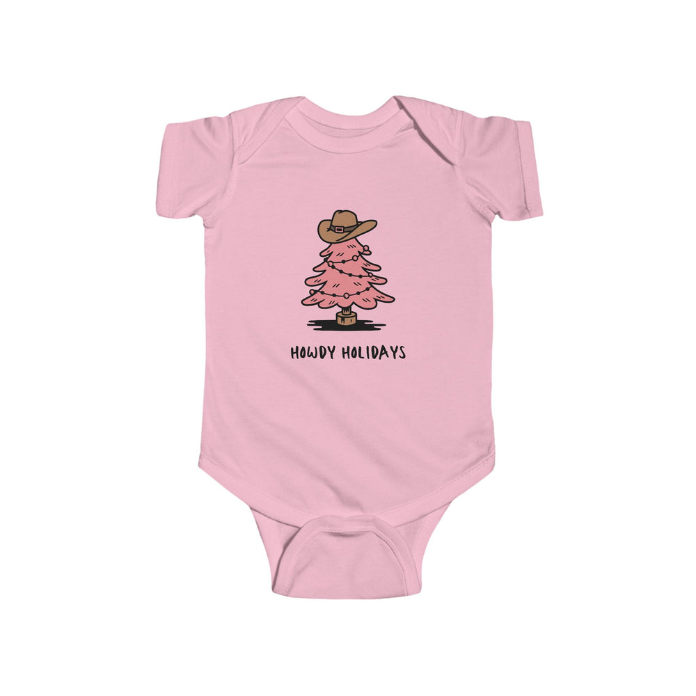 Howdy Holidays Pink Tree Baby Onesie