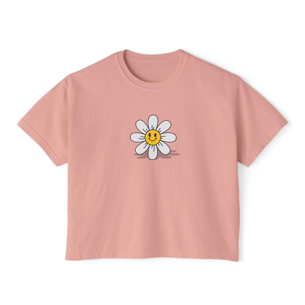 Smiley Daisy Boxy Tee - Cute Women's Casual Shirt