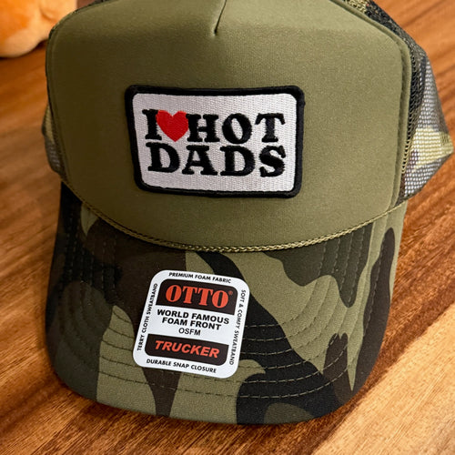 I Heart Hot Dads Camo Trucker Cap